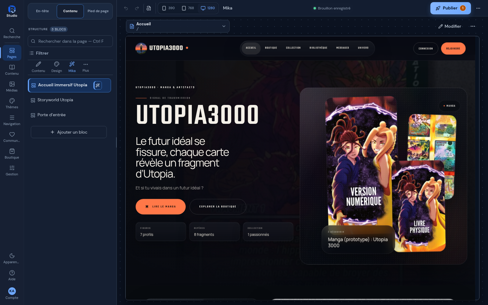 Éditeur isekai.gg réel avec le site Utopia3000